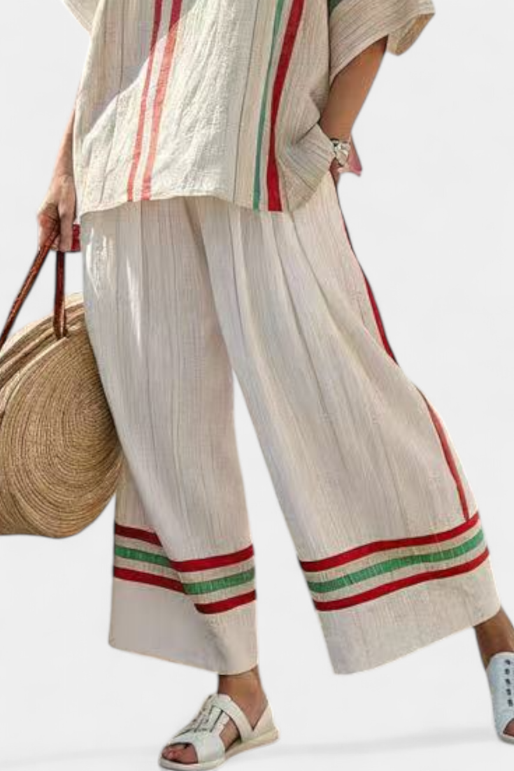 Natacha | Komfortabla Boho Print Blūze un Brīva Piegriezuma Bikses