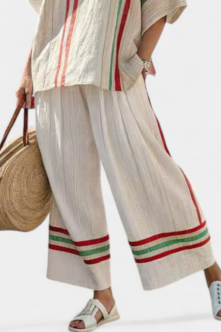 Natacha | Komfortabla Boho Print Blūze un Brīva Piegriezuma Bikses