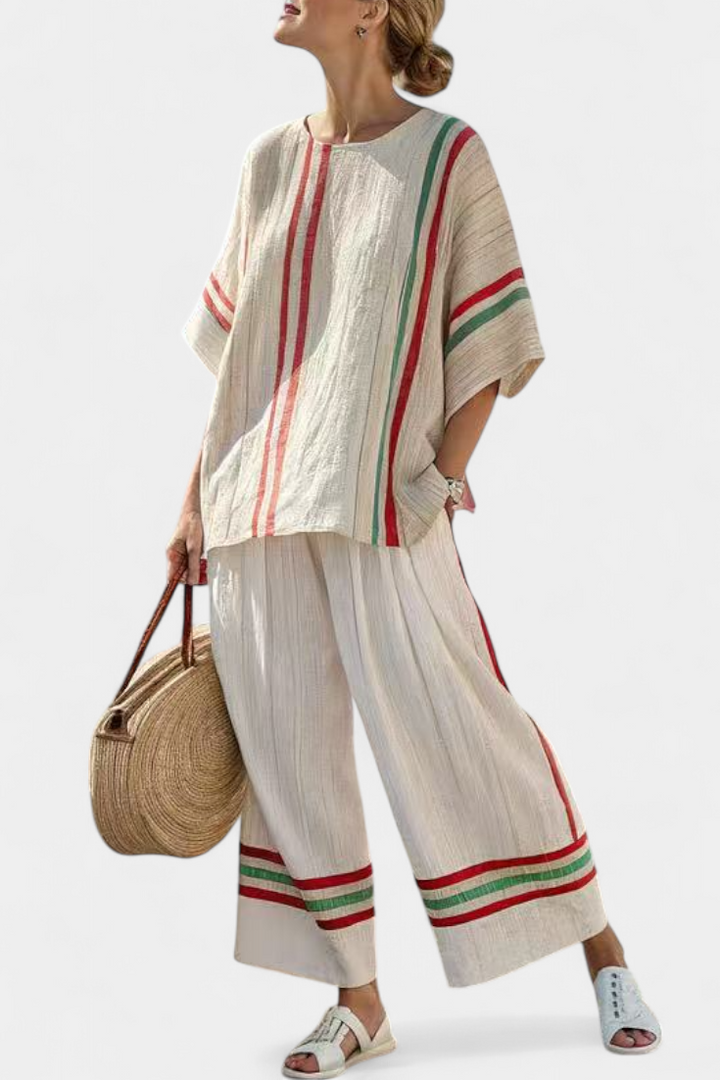 Natacha | Komfortabla Boho Print Blūze un Brīva Piegriezuma Bikses