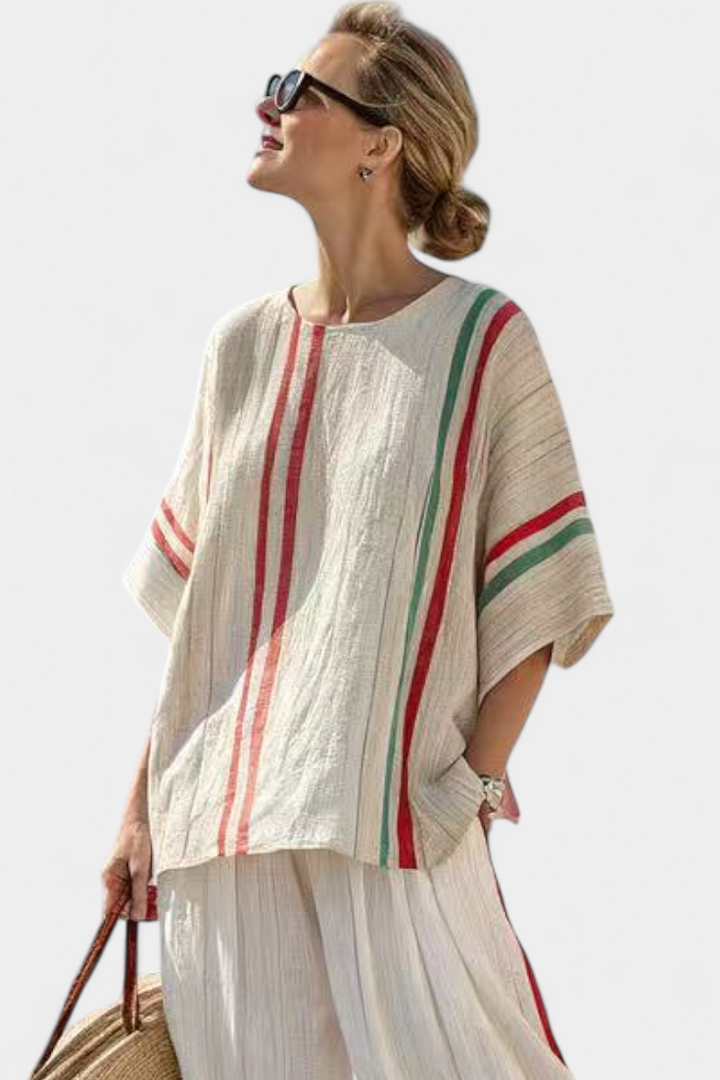 Natacha | Komfortabla Boho Print Blūze un Brīva Piegriezuma Bikses