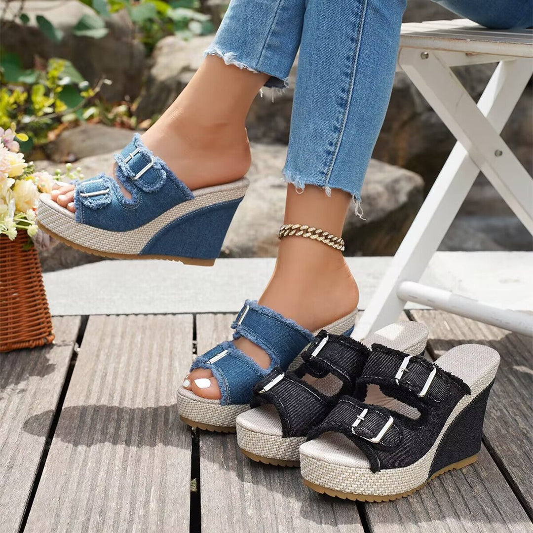 Gaelle | Fray Edge Wedge Sandals