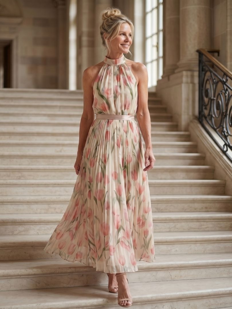 Cyrielle | Halter kakla ziedu midi kleita