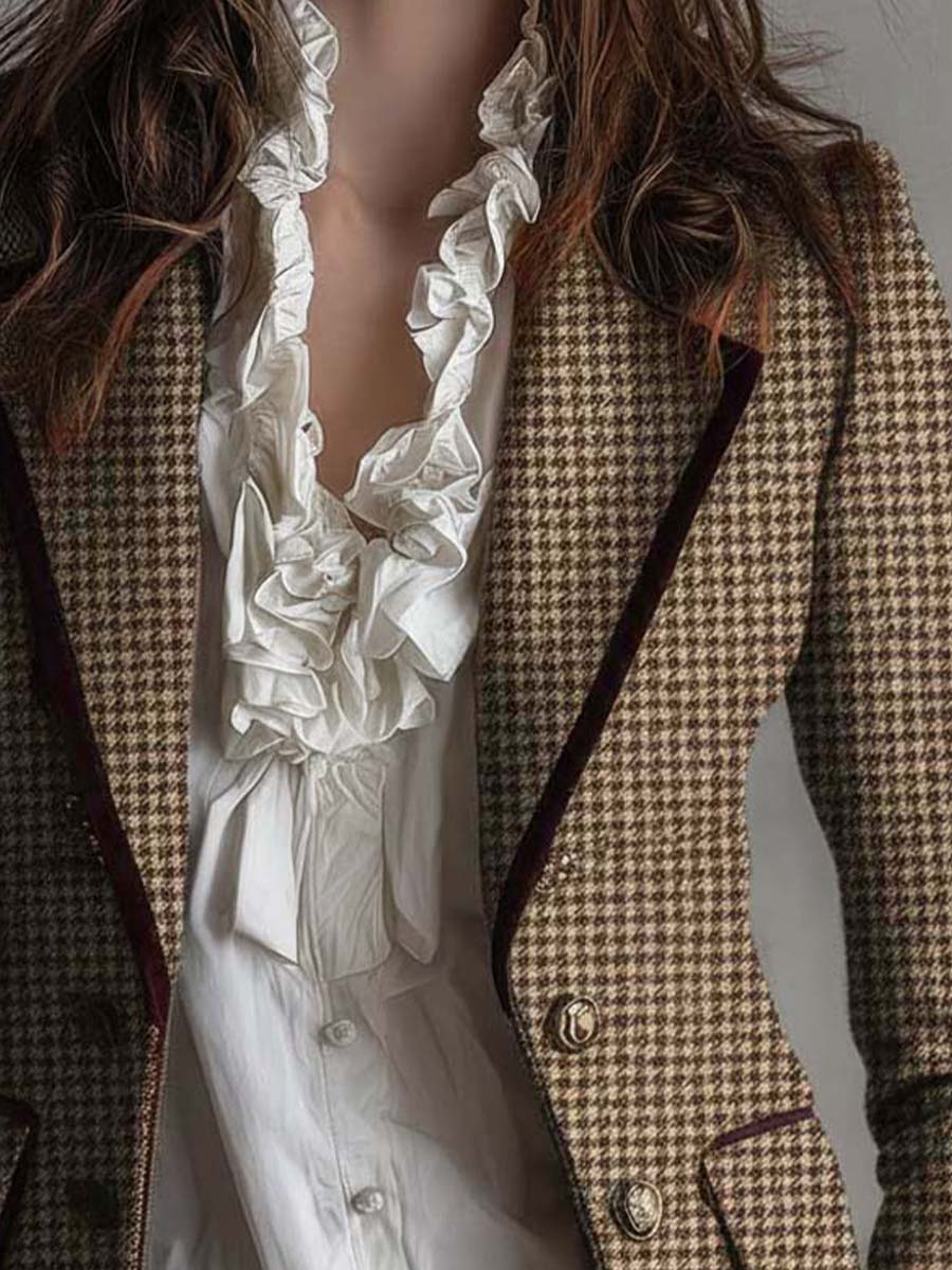 Radegonde Houndstooth Tweed Pielāgotā Blazera