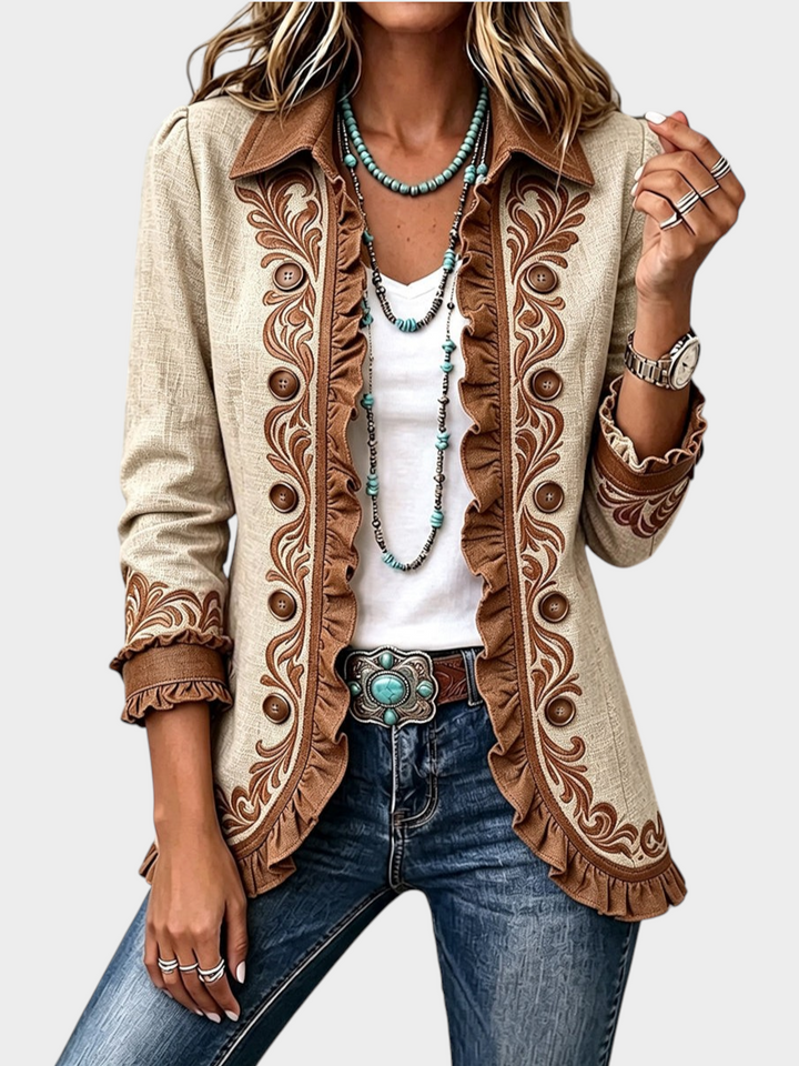 Renāte | Vintage boho stila ziedu raksta jaka ar rūtainām detaļām